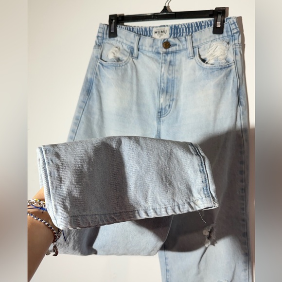 Show Me Your Mumu 90s Straight Jeans Powder Blue Distressed High Rise 25 Boho - Picture 3 of 9
